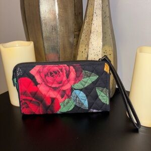Vera Bradley Black and Red Floral Wristlet